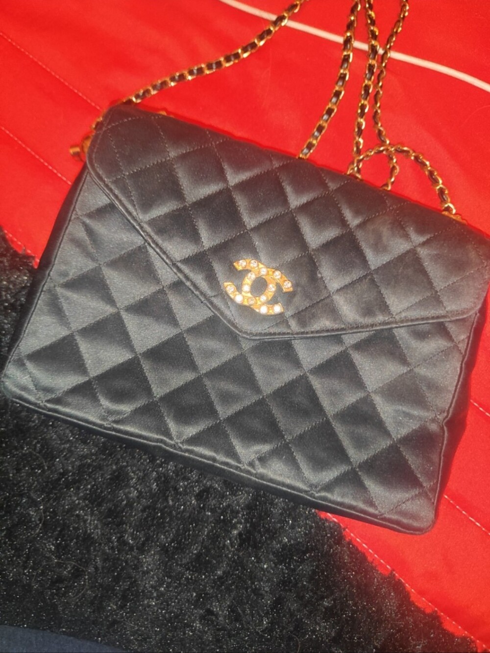 Vintage chanel crystal satin flap